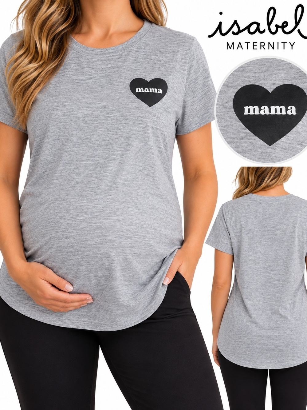 Isabel Maternity by Ingrid & Isabel Gray Tee with Black Heart 'mama' Graphic